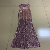 Strapless Sleeveless Sequined Maxi Bodycon Dress